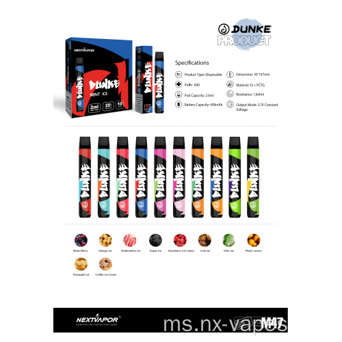 Dunke pakai pakai 600puffs vape pena tangki tangki tangki